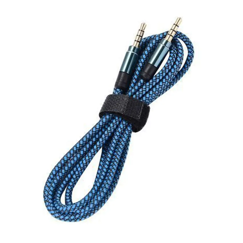 Flätat tyg aux Audio Auxiliary Cable 1,5m 3,5 mm förlängning nylon stereo bilkabel för telefon högtalare