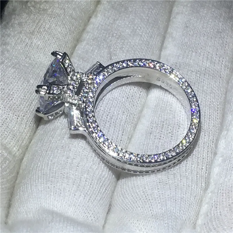 Vrouwelijke Eiffeltoren Vormring 925 Sterling Zilver 8ct 5A CZ Steen Engagement Bruiloft Band Ring voor Vrouwen Bruids Sieraden