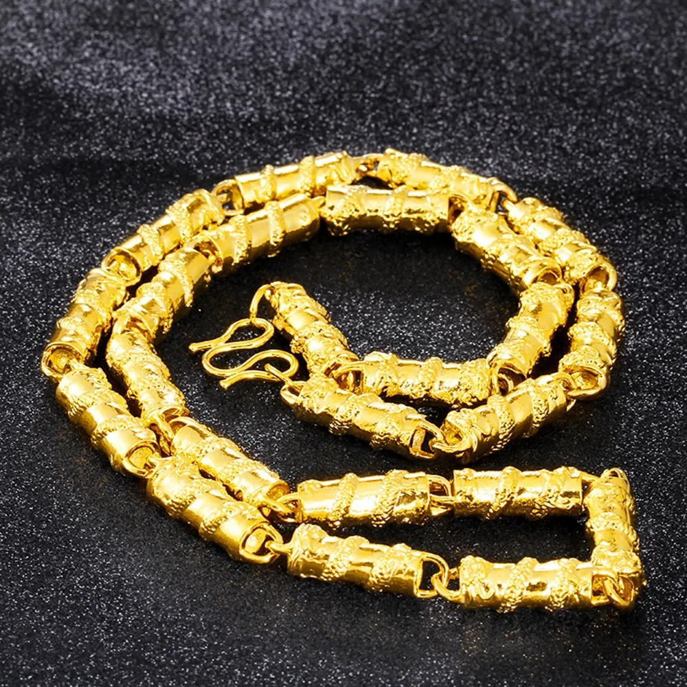 Mens halsband kedja fasta dominerande drake mönster kolumn 18k gul guld fylld hip hop mens smycken uttalande halsband 60cm lång