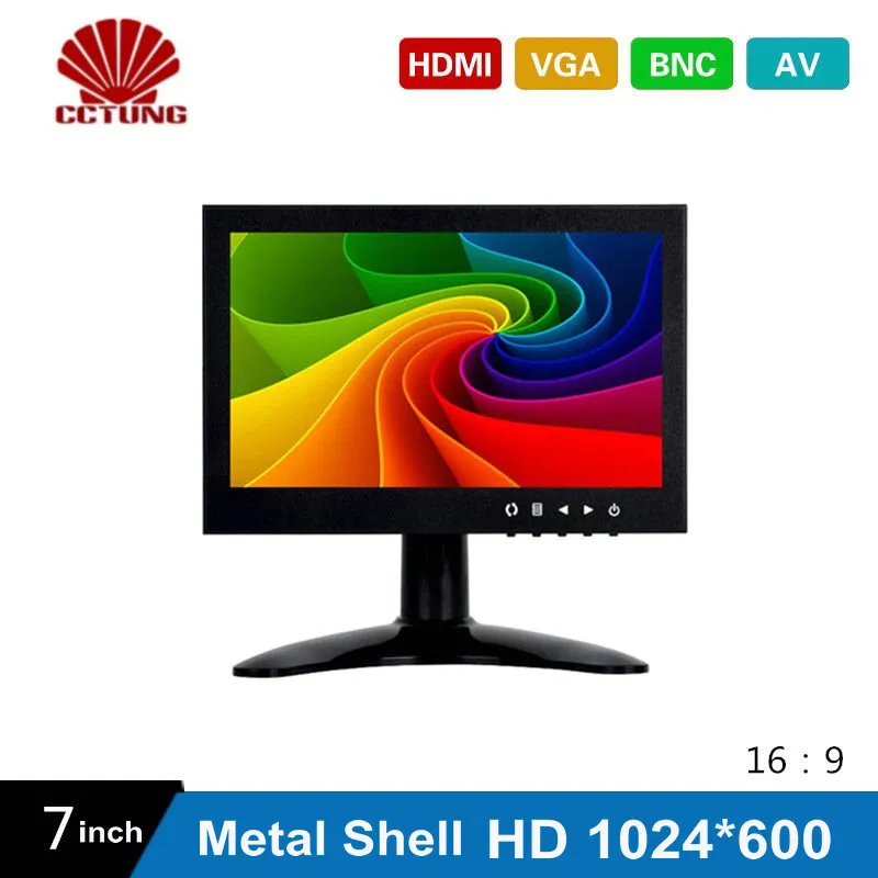 7 Inch HD CCTV TFT-LED Screen with Metal Shell & HDMI VGA AV BNC Connector for PC Multimedia Monitor Display Microscope etc Application