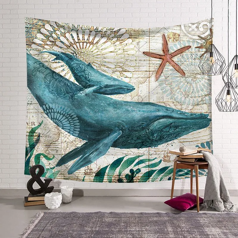 rétro coquillage tapisserie marine cheval de mer tenture murale décor maroc tenture murale baleine tortue pieuvre tapis couverture