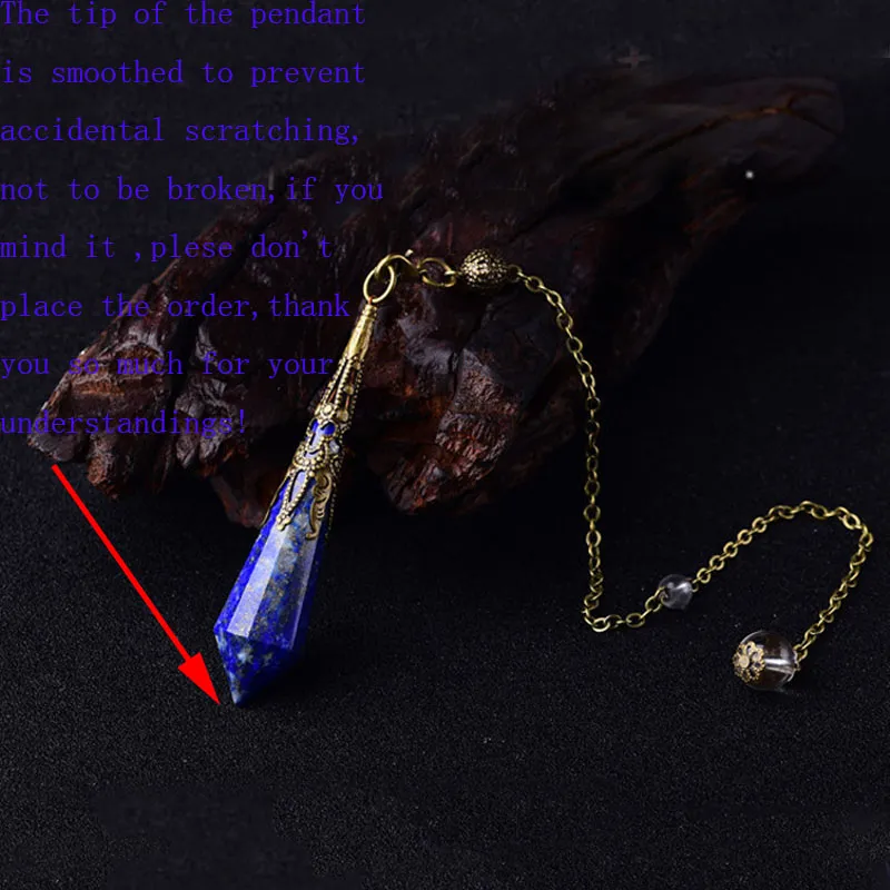 Lapis Lazuli Cadı'nın Değnek Noktası Sarkaç Bronz Kefalet Zincir Şifa Faceted Reiki Ücretli Taş Rönesans Doğal Lapis Ortaçağ Kolye