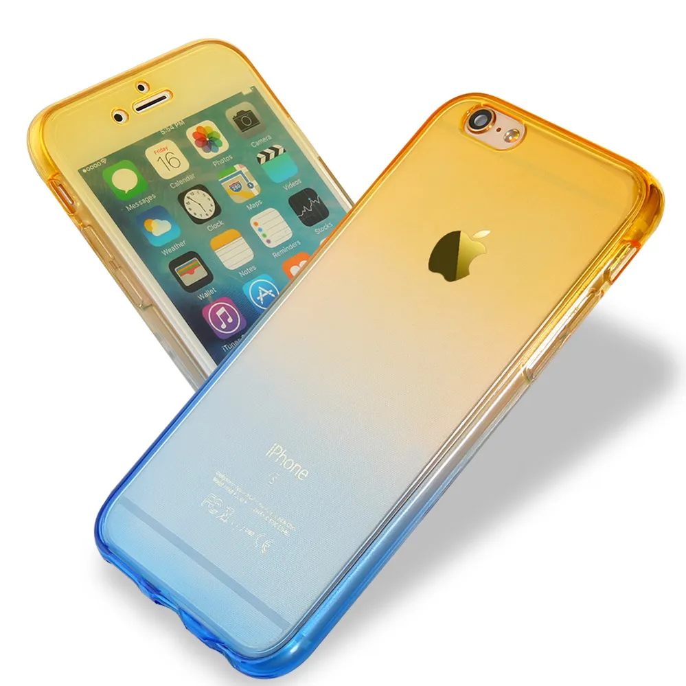 Custodia in TPU anteriore posteriore a 360 gradi tutto il corpo iPhone X 8 7 6 Plus Custodie smartphone Cover colorata sfumata con borsa OPP