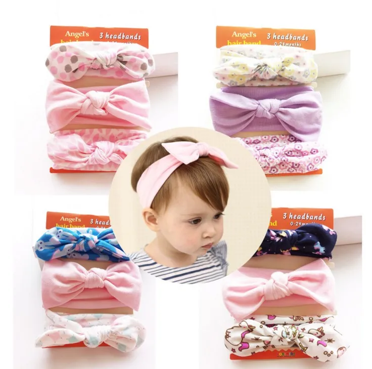 Cute 3ps/set handmade cotton rabbit flower headband girls hair accessories bowknots hairband for kids hair ornaments turban