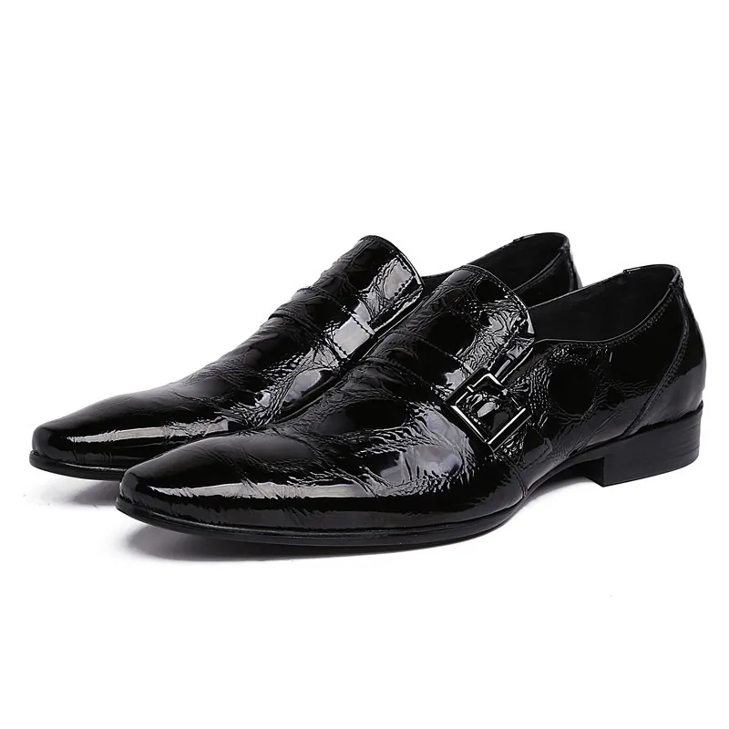 High Quality Formal Man Monk Strap Dress Shoes Patent Leather Oxfords Brand Pointed Toe Handmade Men's Business Footwear XE33