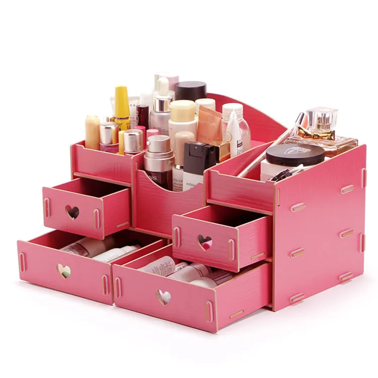 Hoomall Drewniane pudełko do przechowywania Biżuteria Container Makeup Organizer Case Handmade DIY Montaż Kosmetyczny Organizator Drewna Pudełko na prezent