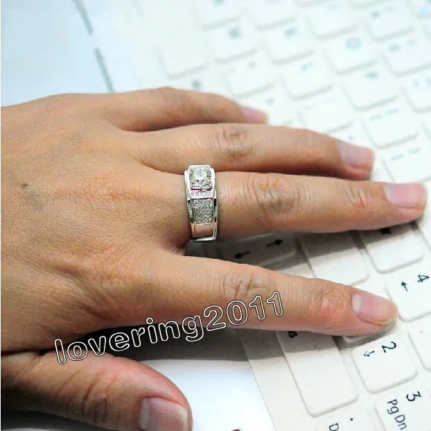 choucong solitario gioielli uomo diamante bianco 10KT oro bianco riempito anello nuziale di fidanzamento Sz 7-13 regalo