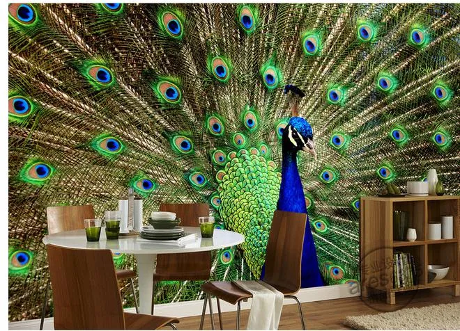 Elegant Colorful Peacock Feather Hanging Branches Wallpaper For Interior  Mural Painting Backgrounds, JPG Free Download - Pikbest