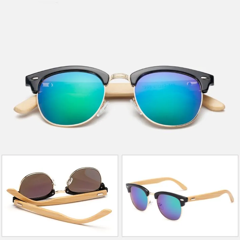 Mercury Lenses Bamboo Sunglasses Plastic Half Frame Wood Temples UV400 Wholesale Melody2041