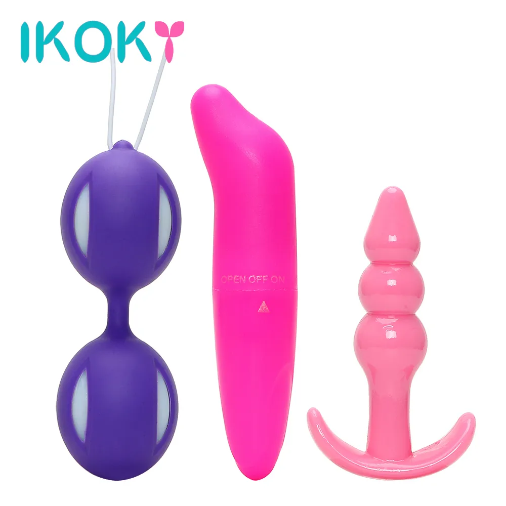 Ikoky 3 stks / set Dolphin Vibrators Anale Plug Prostaat Massager Sex Producten Seksspeeltjes Voor Vrouwen Kegel Ball G Spot Vibration S1018