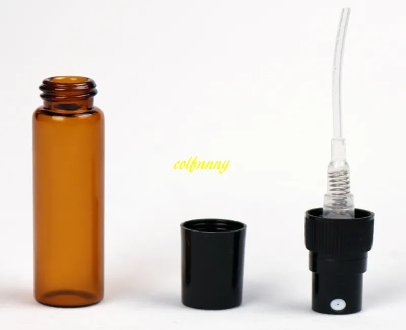 / gratis frakt 5ml Amber Glass Spray Bottle 5ml Brown Emtpy Refillerbara Parfymflaskor Svart Plastlock