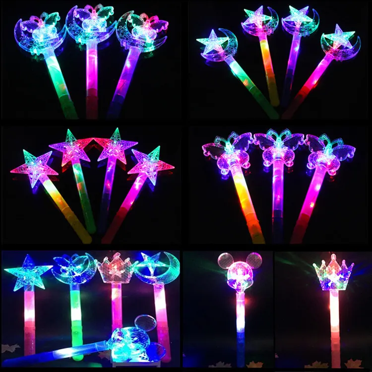 Magic Novelty Lighting Fairy Stick Barn ledde Toys Färgglada Wand Partihandel Ice Förtrollad Crown Flash