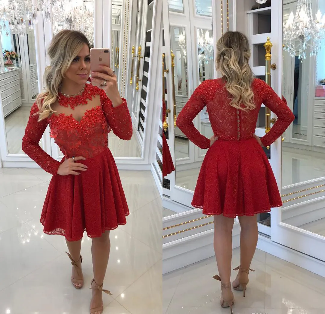 Red Lace Applique A Line Cheap Red Homecoming Dresses For Juniors