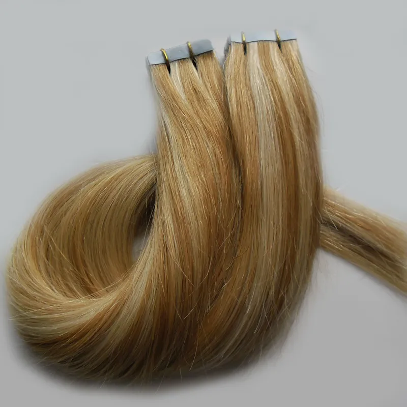 10-26" Indian Remy Tape In Hair Human Skin Weft 40pcs P27/613 Tape In Hair Extensions Straight 100g Tape Hair Extensions