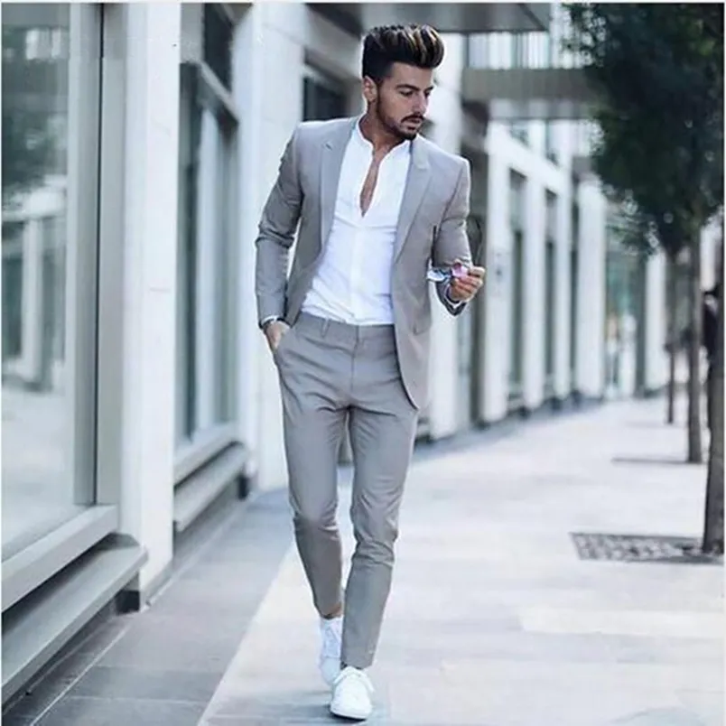 Traje Gris Claro Para Hombres Traje Formal De Piezas Trajes De Slim Fit Novio Esmoquin Guapo Mejores De Boda Para Hombre Chaqueta + Pantalón De € | DHgate