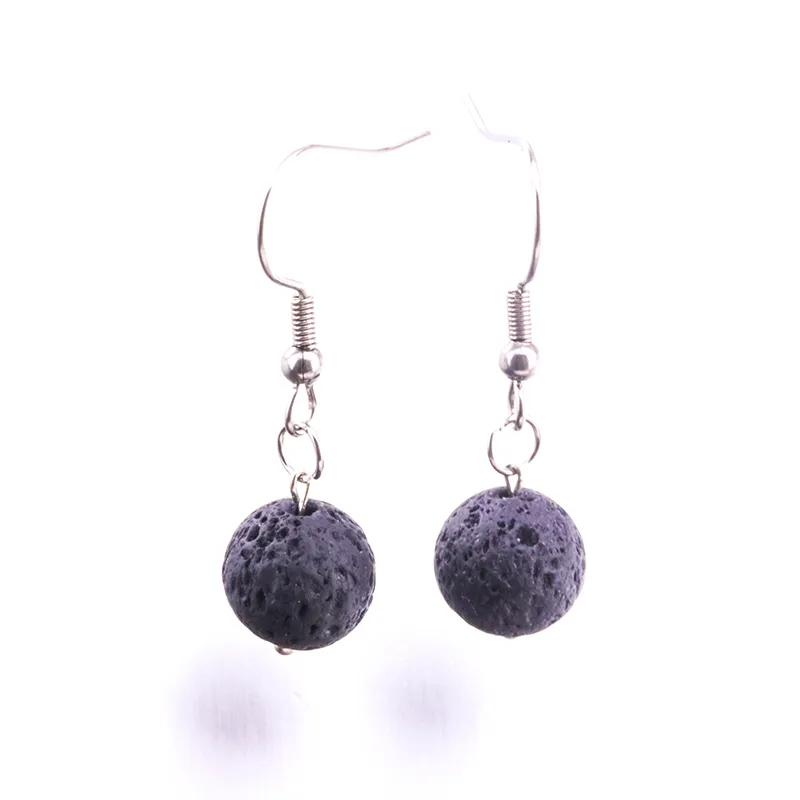 6mm 8mm 10mm Black Lava Stone Earrings DIY Aromatherapy Essential Oil Diffuser Dangle Earings Jewelry for Women