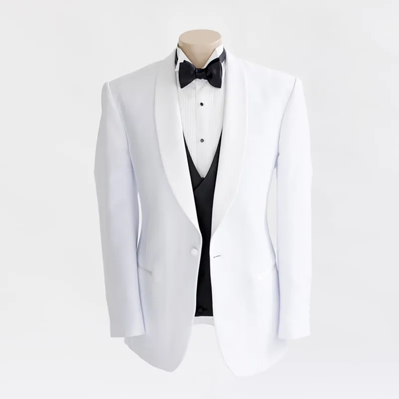 Biały Szal Lapel Mężczyźni Garnitury Garnitury Ślubne Oblubienica Groom Nosić Business Custom Made Slim Fit Formalne Tuxedos Best Man Blazer Prom 3piekieta