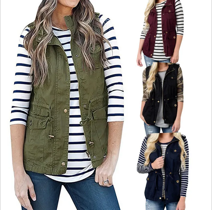 New Fashion Women's Vest Winter Coat Button Cardigan 4 Colors Single Breasted Vests