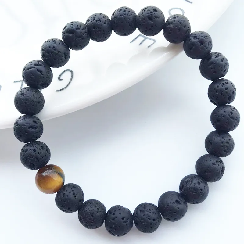 Cuentas de piedra de lava negra Natural de 8mm, pulsera de ojo de tigre, pulsera difusora de aceite esencial DIY para mujer, joyería de Yoga