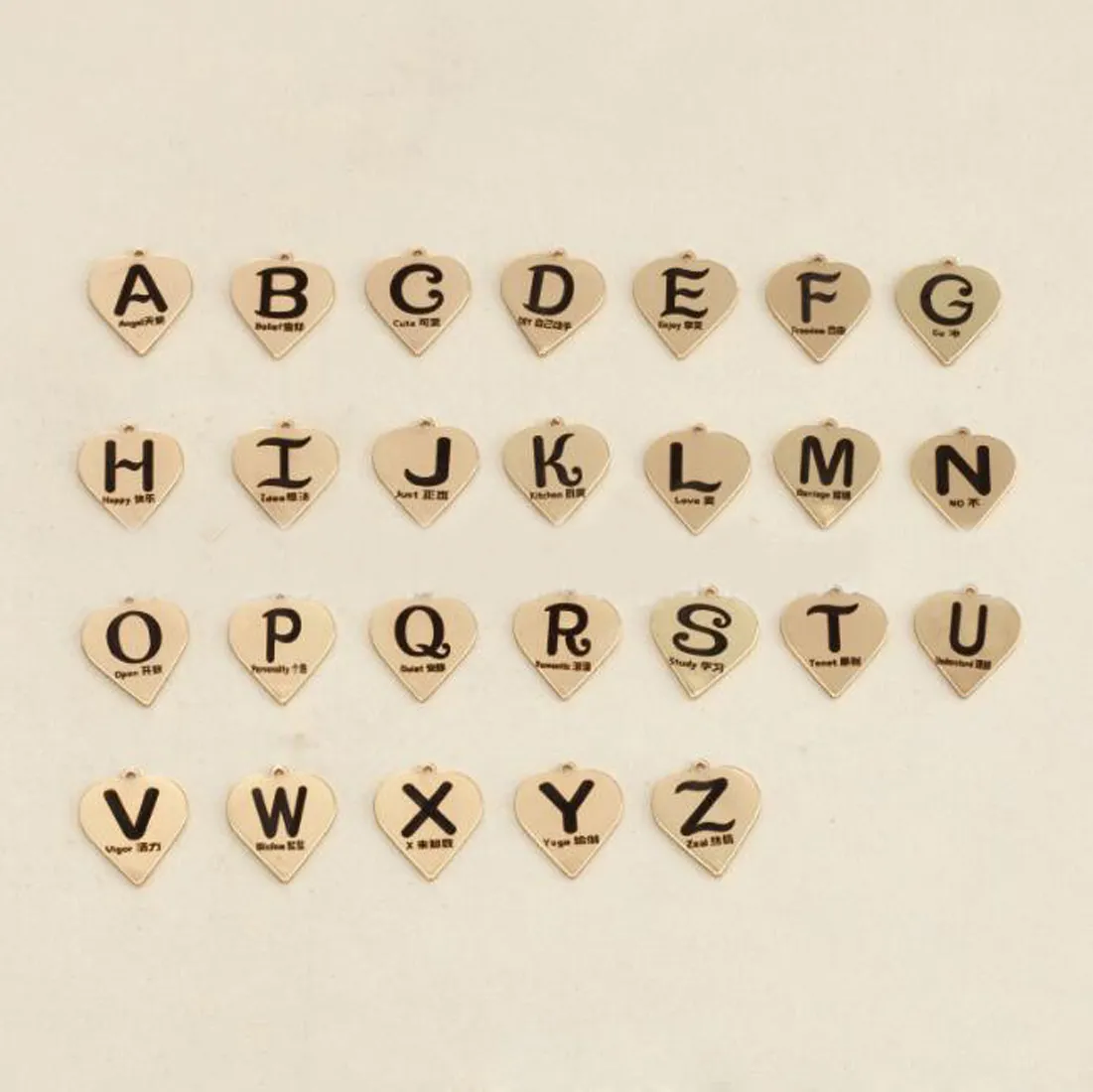 stainless steel gold 26 Alphabet U-Z English Letters Initial Name Charms for Necklace, charm Key Chain Ring