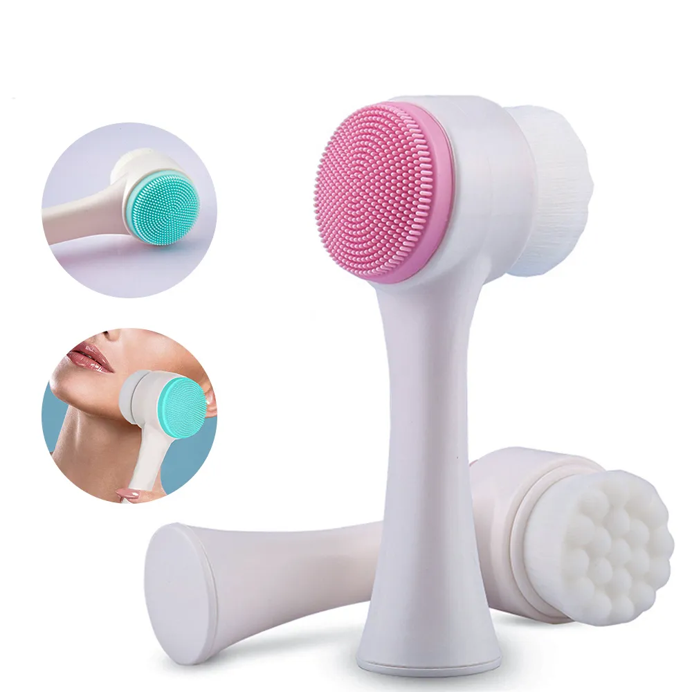 HF002 Dubbele zijden Multifunctionele Siliconen Gezichtsreiniging Borstel Draagbare Maat 3D Face Cleaning Massage Tool Facial Brush