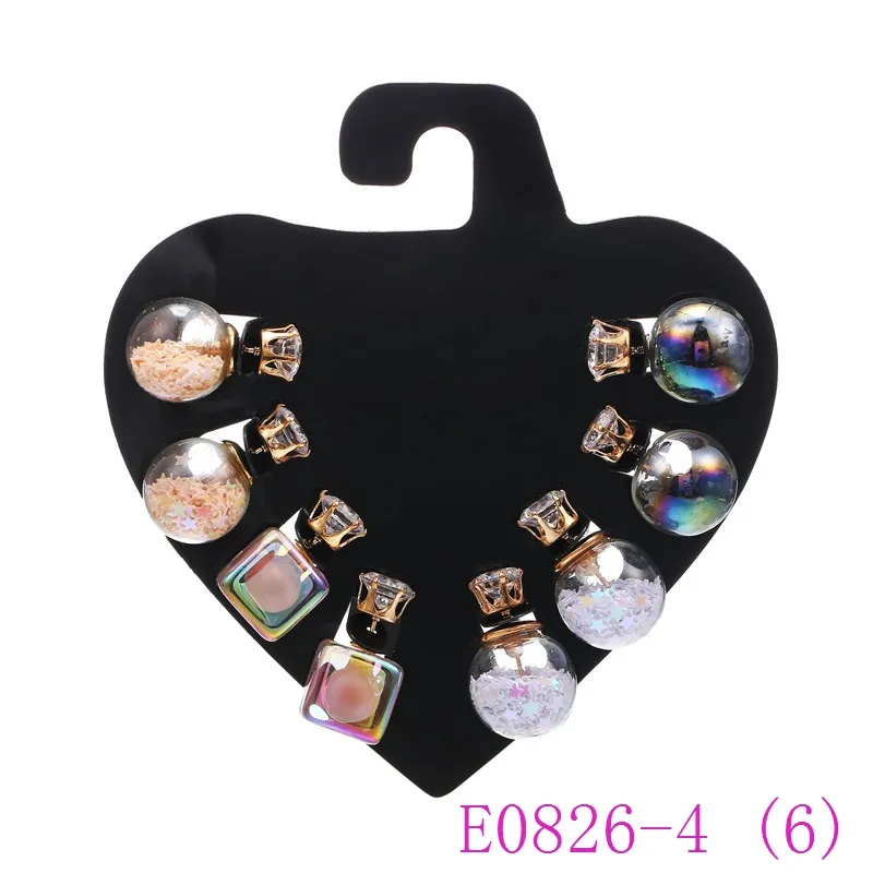 3 ensemble mignon Transparent couleur bonbon Sequin Double face ronde perle femmes boucles d'oreilles pendentif résine cristal boule oreille goujons E0826-4