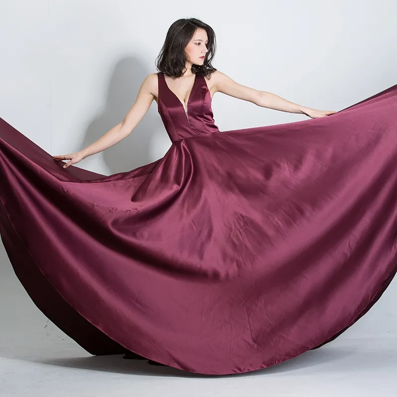 Omuz Burgonya Gelinlik En Yeni Kadın Abiye Saten Örgün Parti Elbise Plus Size Balo Abiye DH4110 Kapalı