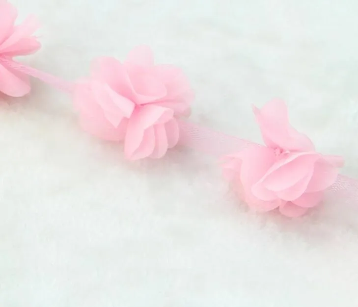 10 Quintal Flor 3D Chiffon Tecido Guarnição Da Fita Do Laço Para O Vestuário De Costura DIY Nupcial Boneca de casamento Boné de Cabelo grampo de Cabelo