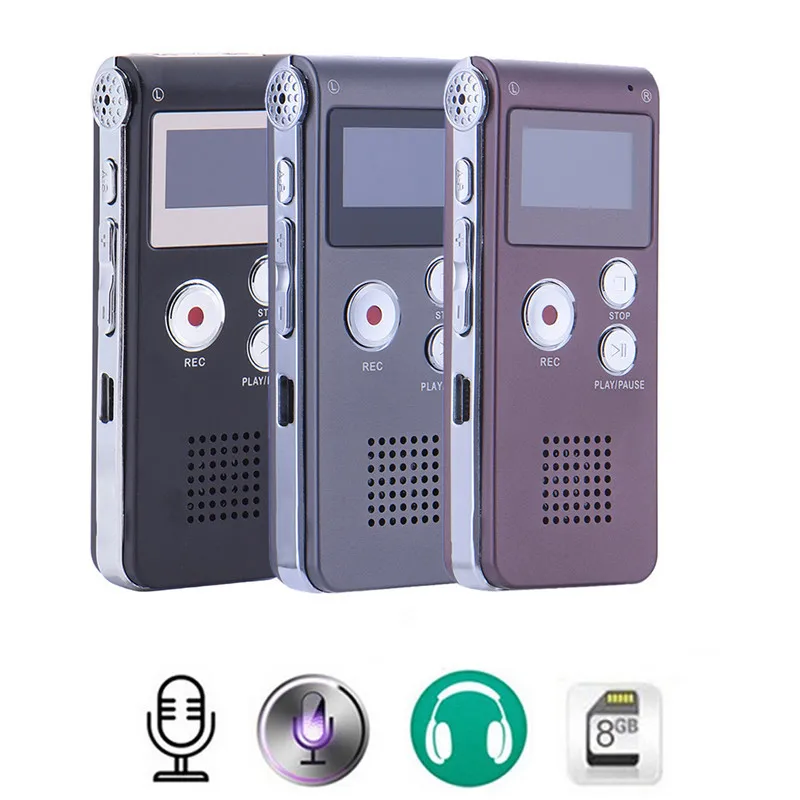 Nowy Akumulator 8 GB Digital Dźwięk Dźwięku Dyktafon Dyktaphone Odtwarzacz MP3 Wysokiej Jakości Mini Digital USB Głos
