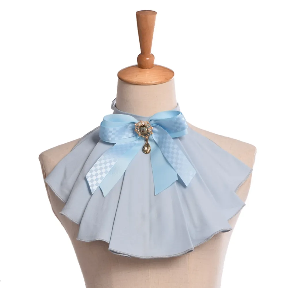 Vintage vrouwen jabot nek met bowknot pins punk Victoriaanse chiffon ruche kraag hoge kwaliteit snelle verzending