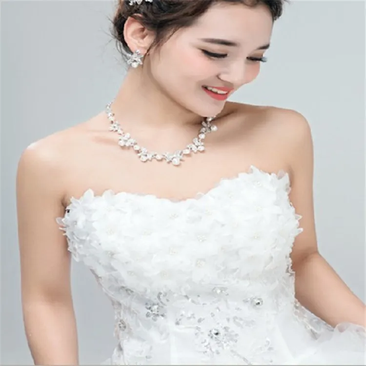 Goedkope Rhinestone Faux Pearls Bruids Sieraden Sets Oorbellen Ketting Crystal Bridal Prom Party Pageant Meisjes Bruiloft Accessoires Op voorraad