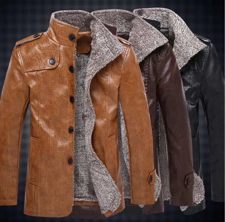 New Mens Winter Leather Jacket Slim Mid Length Leather Plus Velvet Plus Hair On PU XL Designer Leather Jacket From 47 47 DHgate