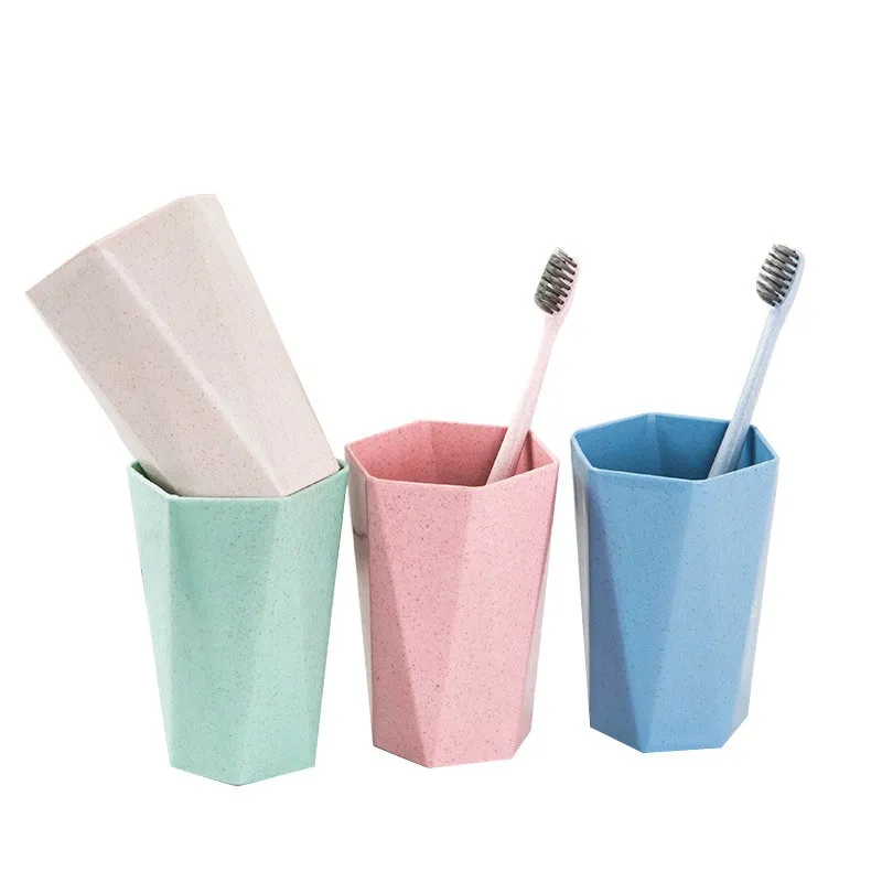 Miljövänlig Vete Straw Cup Rhombus Gargle Cup Portable Tandborste Cup Par Vattenkalar Hem Badrum Tillbehör