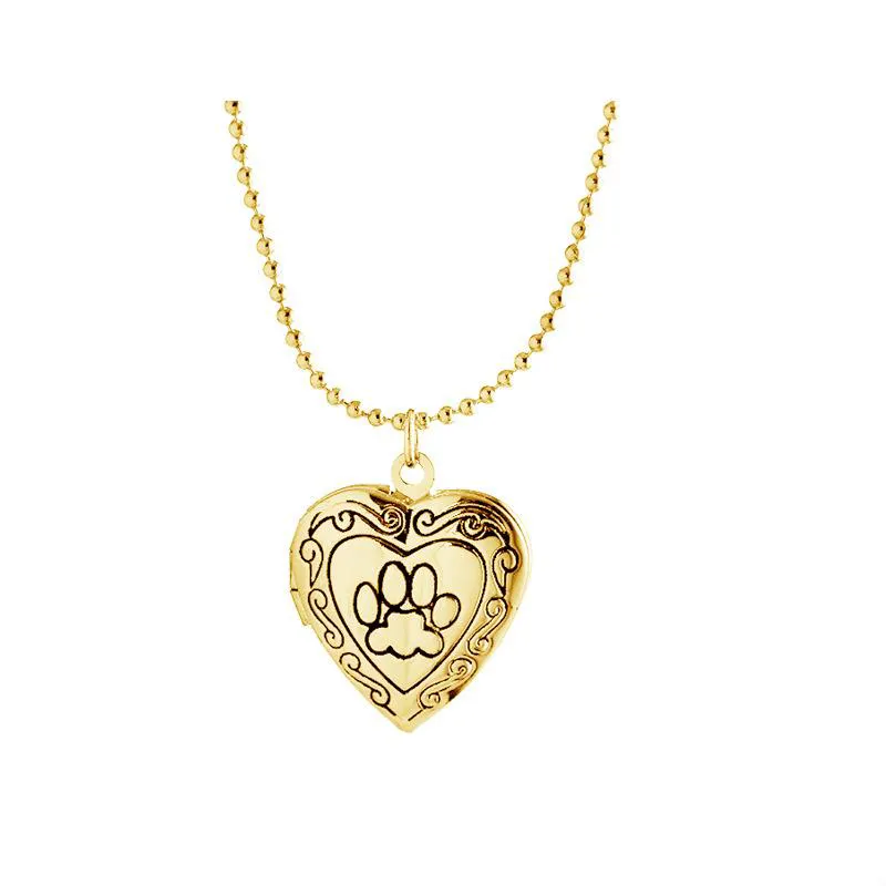 Photo Frame Memory Locket Pendant Necklace Silver/Gold Color Romantic Love Heart Cute Paw Prints Jewelry Women Gift