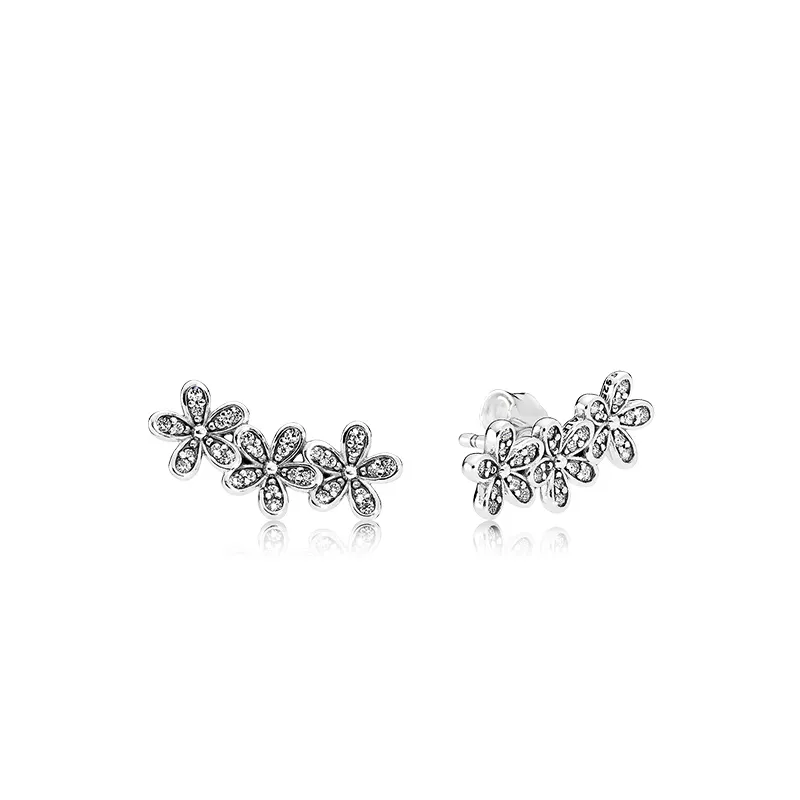 Autentyczne 925 Sterling Silver Flowers Earring Z Pudełkiem Logo Podpis Z Kryształem Do Pandora Biżuteria Stud Kolczyk Kolczyki Damskie
