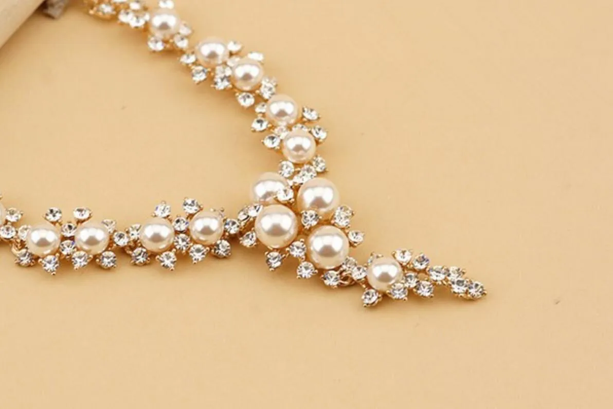 Or Ivoire Perle Clair Strass Cristal Diamante Mariage Collier De Mariée