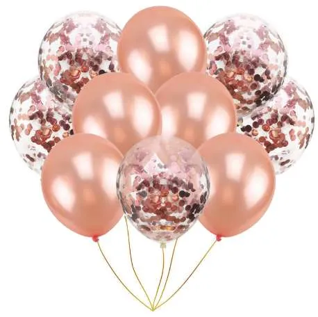 10pcs Mix Or Rose Confettis Ballons En Latex Rose 12 Pouces Ballons De Fête pour Baby Shower Bridal Shower Décorations De Mariage