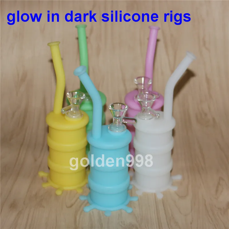 Glow in dark silicone bong Silicon dab rig avec accessoires en verre, bongs en silicone anti-adhésifs, récipients en cire de silicone pour la livraison gratuite