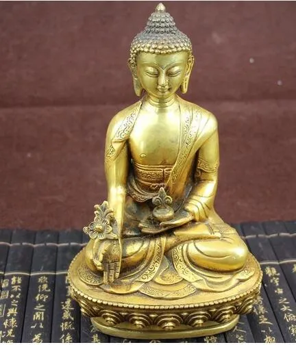 Große tibetische Medizin-Buddha-Statue aus Messing