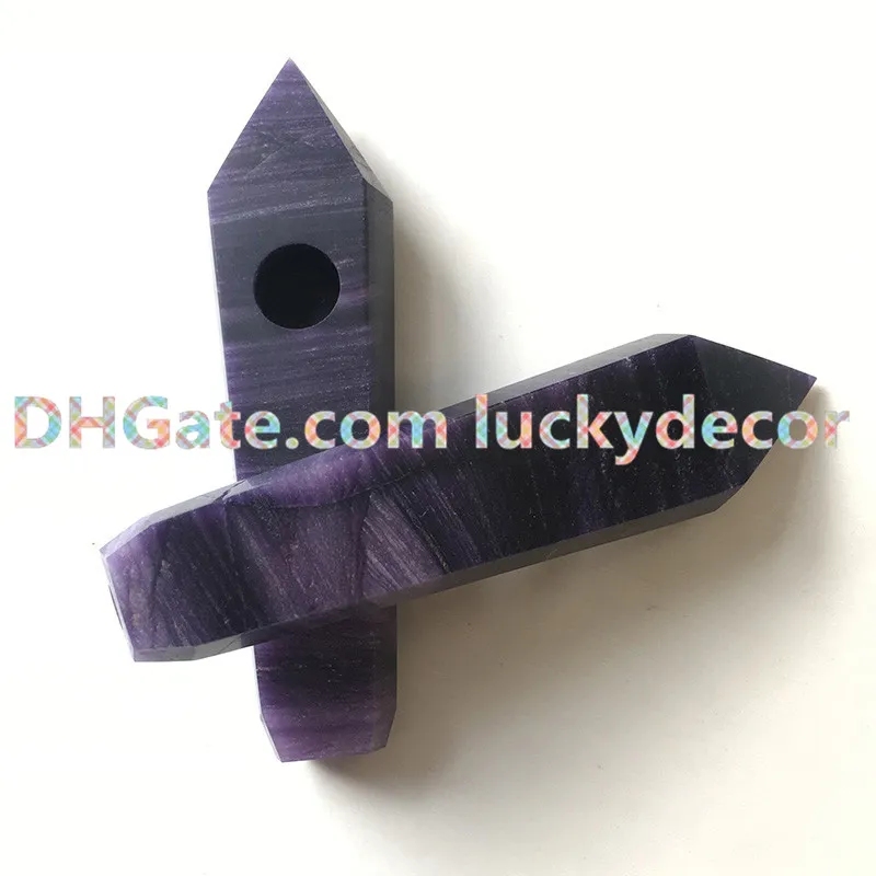 Crown Chakra Opened Fluorite Crystal and Stones Pipe Natural Quartz Pipe Fluorite Dark Purple Gemstone Healing Smoking Pipe Hot Sale