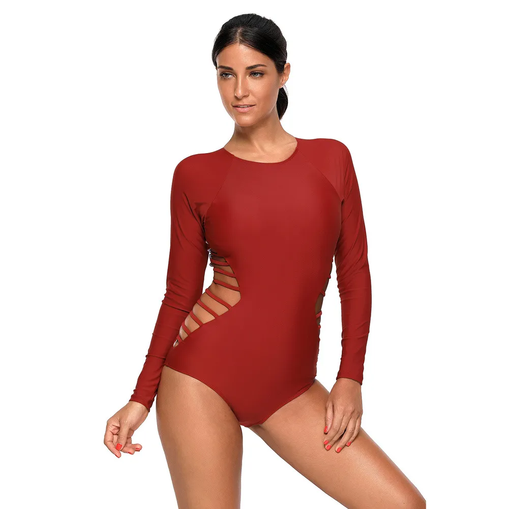 Long sleeve red swimsuit top