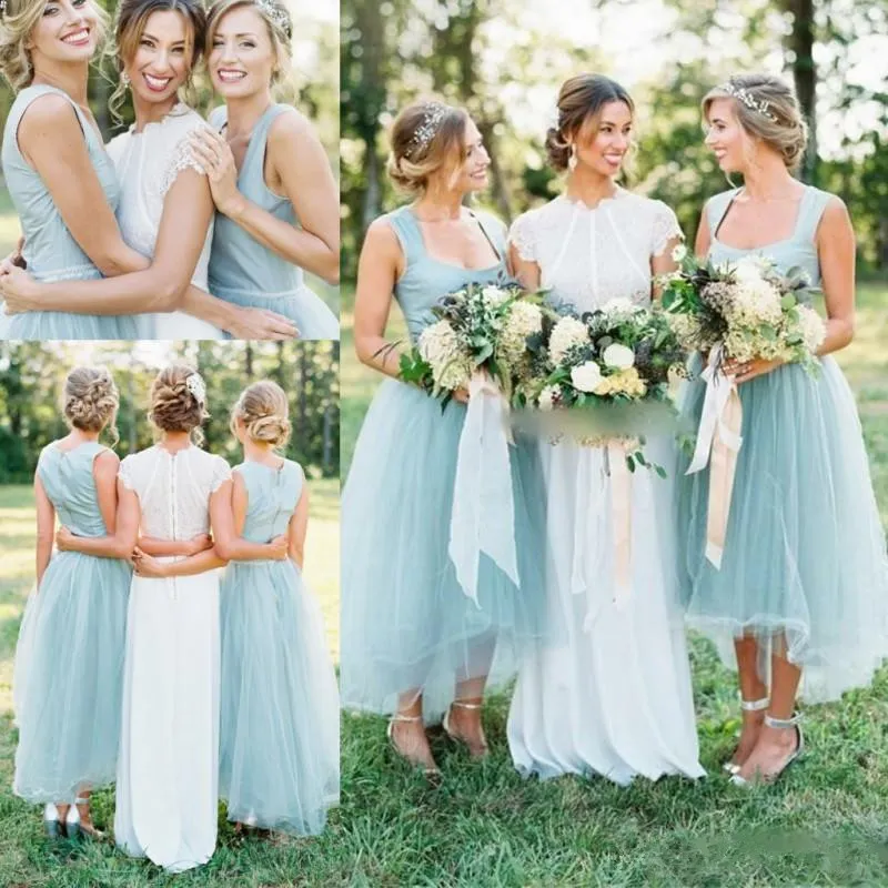 Abiti Da Damigella Donore Da Sposa Country Economici 2019 Collo Quadrato Una Linea Azzurro Alto Basso Abiti Da Festa Di Ballo Abiti Da Damigella Donore Taglie Forti Da 126 91 DHgate