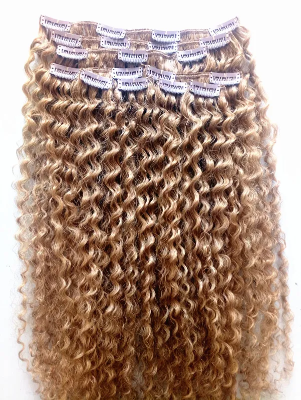 new brazilian virgin remy curly hair weft clip in natural kinky curl weaves unprocessed dark blonde human extensions hair8681210