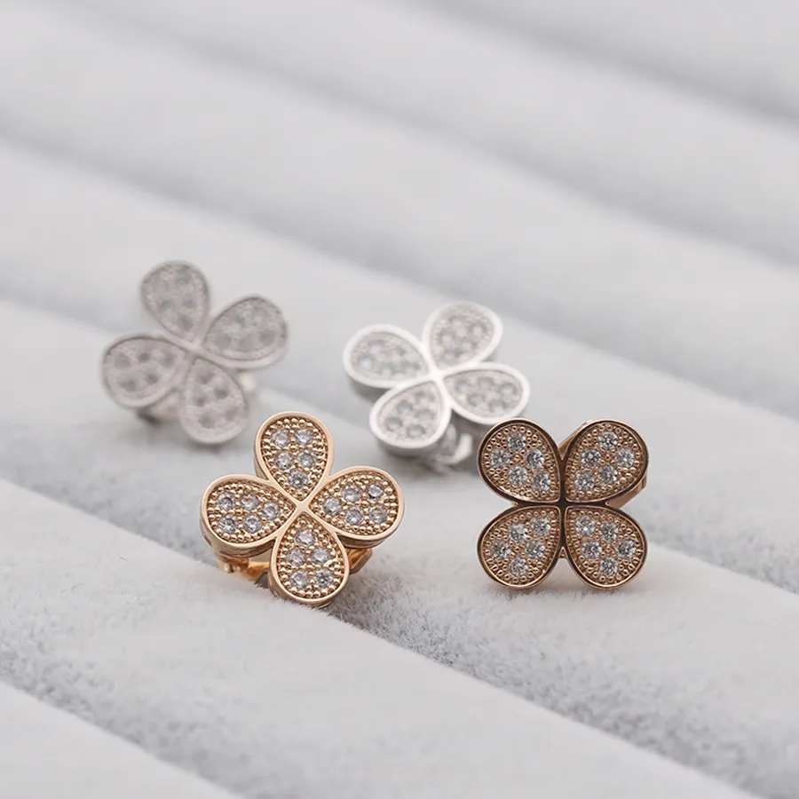 fashion clover design clip on earrings for no pierced hole ears women jewelry micro paved with cubic zirconia3630694