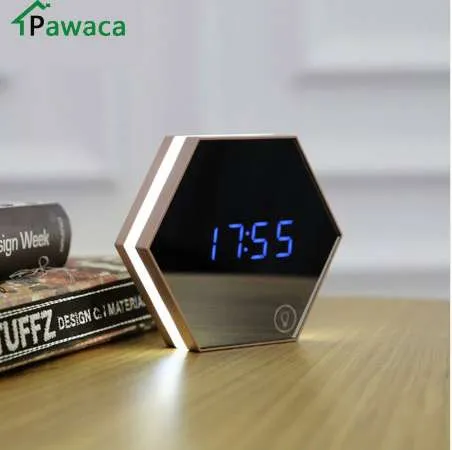 Nouveau électronique multifonction LED veilleuse horloge murale miroir affichage numérique réveil Snooze thermomètre émettant de la lumière