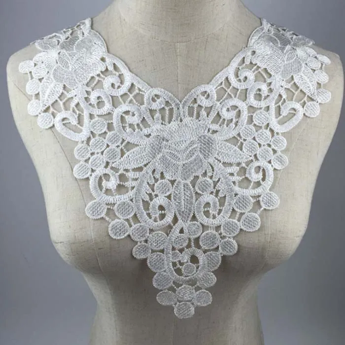 Guarnições de tecido gola Guarnição Decote Applique para o vestido / casamento / camisa / roupas / DIY / artesanato / flor De Costura Floral lace dot preto branco