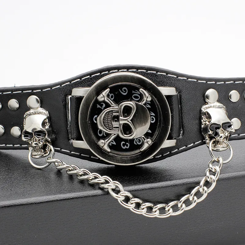 cover stereoscopic hollow Black Punk Rock Chain Skull Skeleton Orologi Uomo Donna Bracciale Polsino Orologio da polso gotico Orologio da polso in pelle di moda