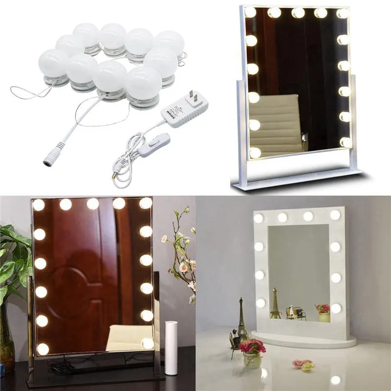 New Version Hollywood Style LED Vanity Mirror Lights Kit for Makeup  Dressing Table Vanity Set Lighted Mirrors with Dimmer and Power Supply Plug  in Lighting Fixture Strip, 10 Bulbs, Mirror Not Included 