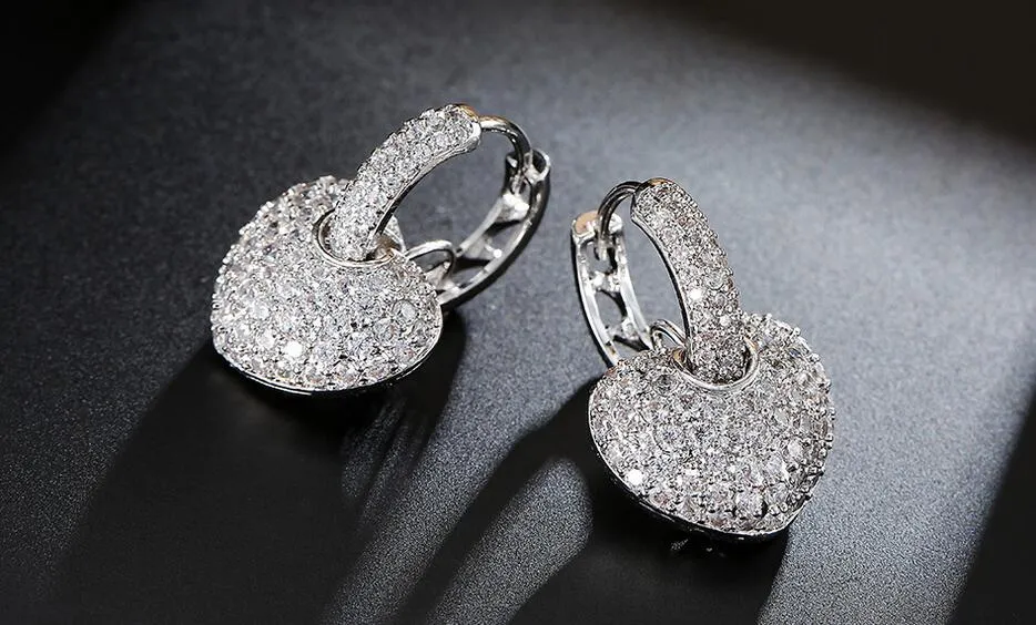 Brand New Luksusowa Biżuteria 18kt Whiterose Gold Fillewa Pave Full White Sapphire CZ Diament Diamond Drop Earring Dla Lovers Prezent z pudełkiem