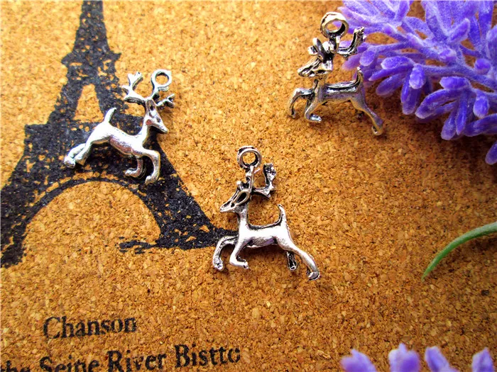 45pcs--Deer charms,Antique Silver Vintage Lovely 3D Christmas Deers Charms Pendants, DIY Supplies, 21x17mm